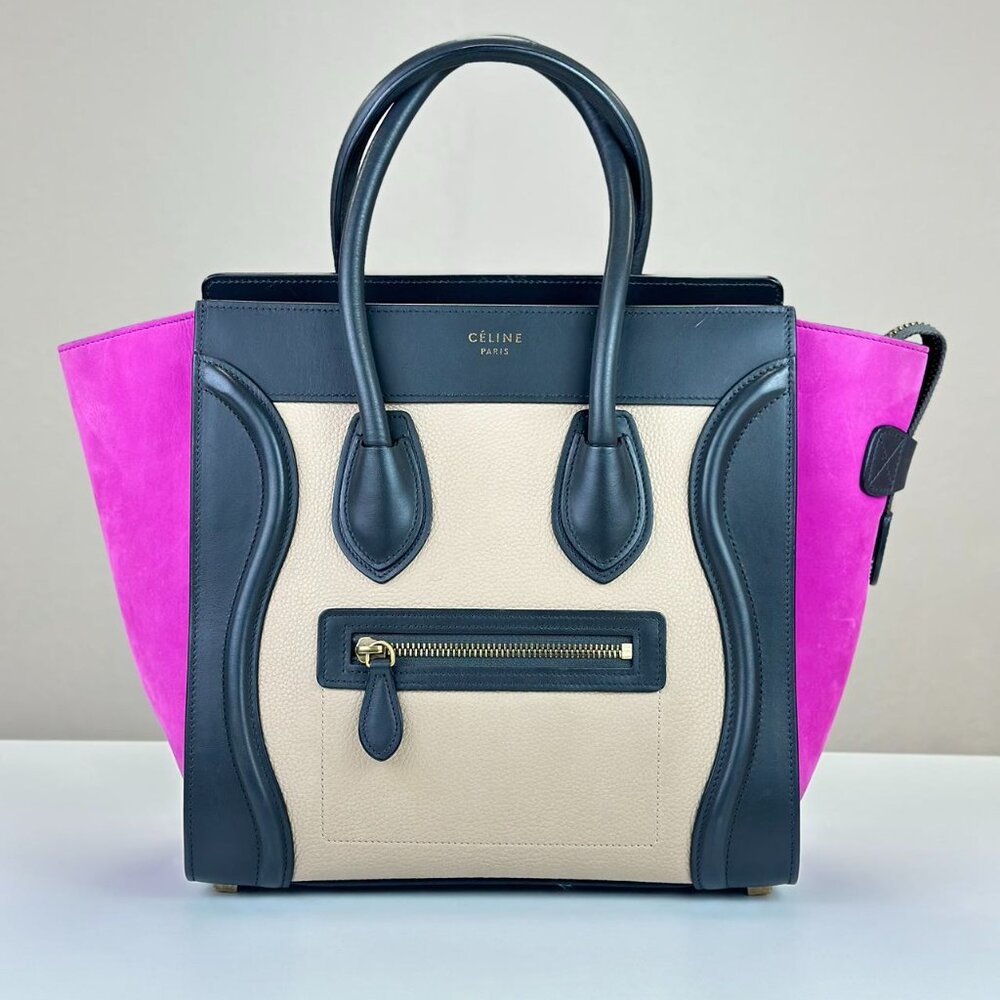 Celine Tri-Color Leather Mini Luggage Tote Shoulder Bag